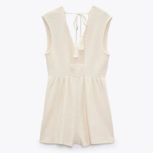 Zara Cream White Embroidered Floral Lace V-neck Sleeveless Romper Jumpsuit Sz S - Picture 5 of 16